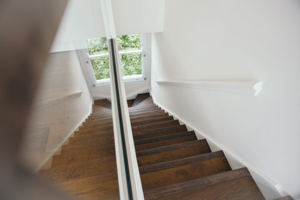 wooden straight staircase