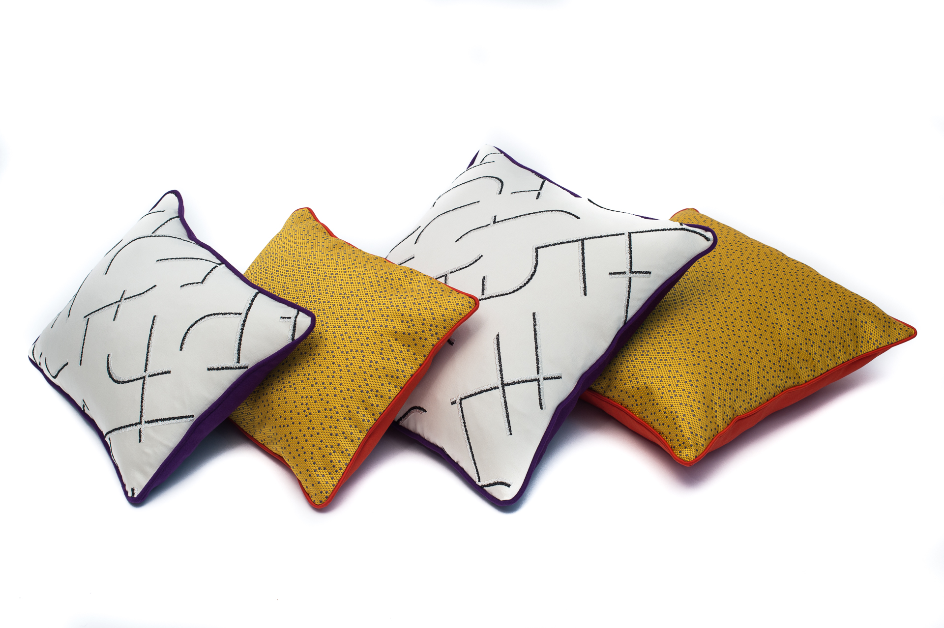 four custom made pillows on the white background